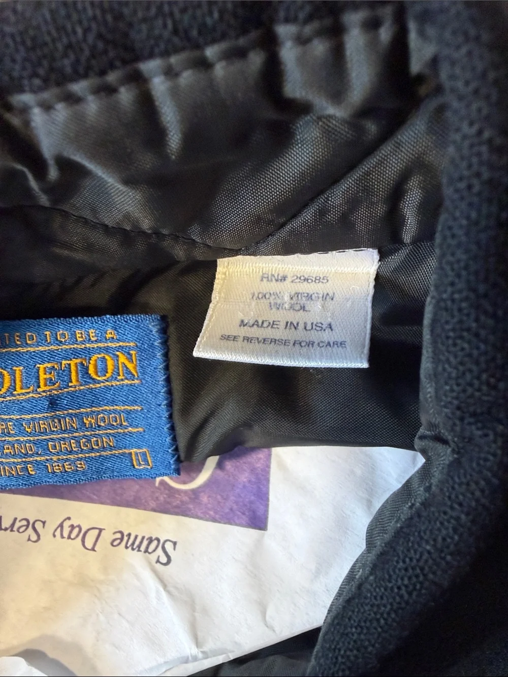 Pendleton Black Button-Down wool Shirt with Tan Elbow Patches - Picture 6 of 7